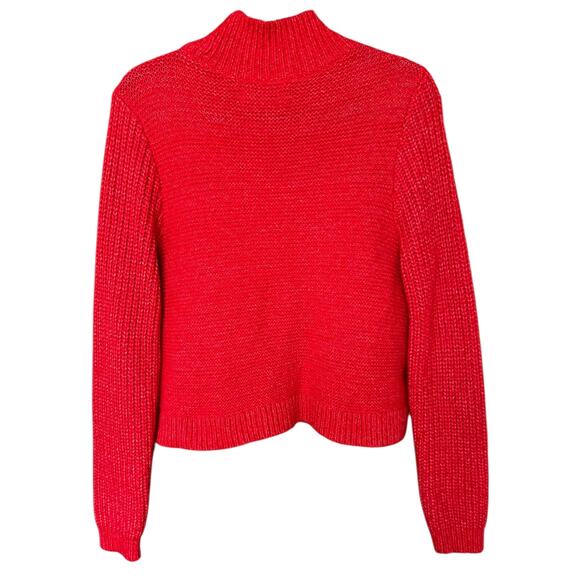 LOFT Women's Red Cable Knit Cropped Turtleneck Sweater Size Large - Picture 7 of 7